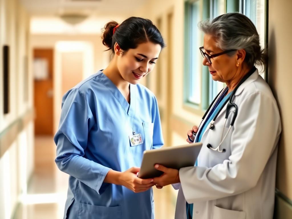 Hospice nurse consulting with a physician in a Laredo clinic